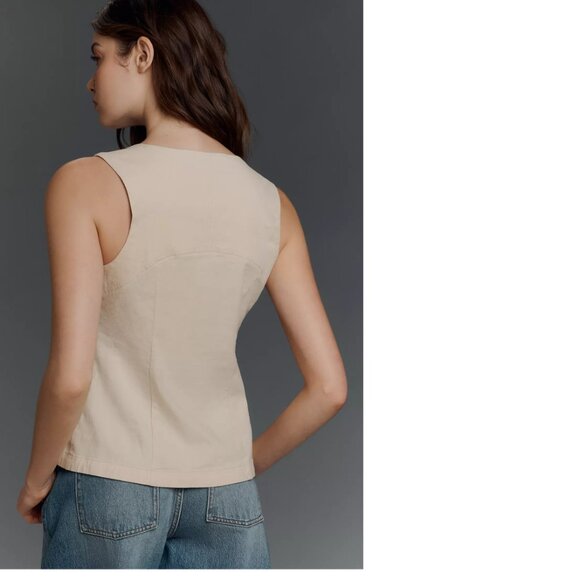 By Anthropologie Linen-Blend Sleeveless Button-Front Top XL - Picture 4 of 7